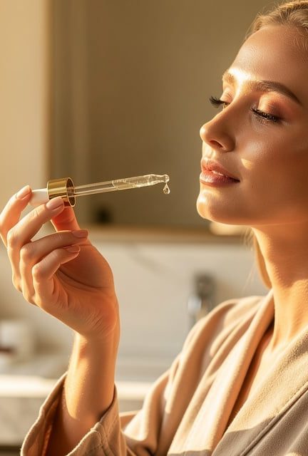 Femme appliquant un sérum aux peptides de collagène sur son visage